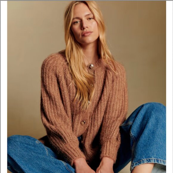 Sezane Emile Cardigan Mottled Camel - Size L - Picture 1 of 1